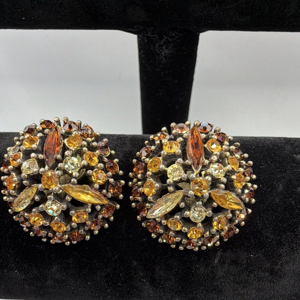 Multicolor Round Rhinestone & Simulated Crystal Prong-Set Clip-On Earrings